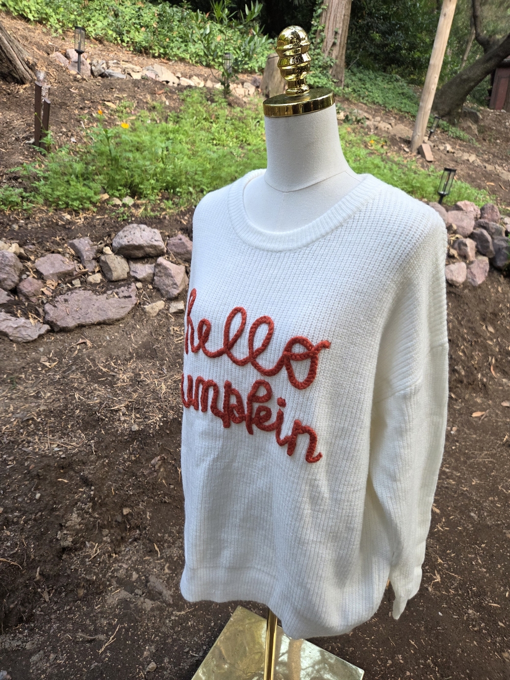 Mainstrip Boutique Fall Autumn Hello Pumpkin White Knit Sweater - Picture 4 of 8